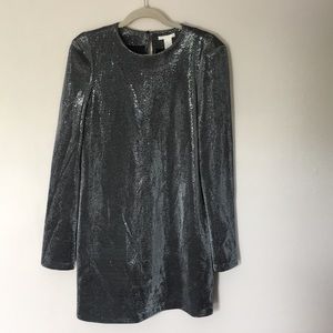 H&M Silver Metallic Shiny Long Sleeve Party Dress